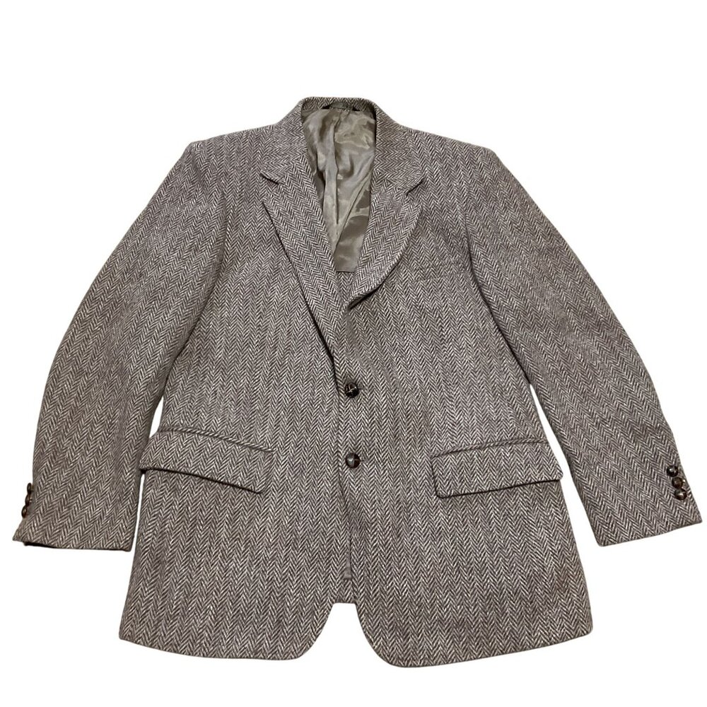 Vtg Harris Tweed Sport Coat Sz 42R Brown 2 Button One Vent Partial Lined Mens